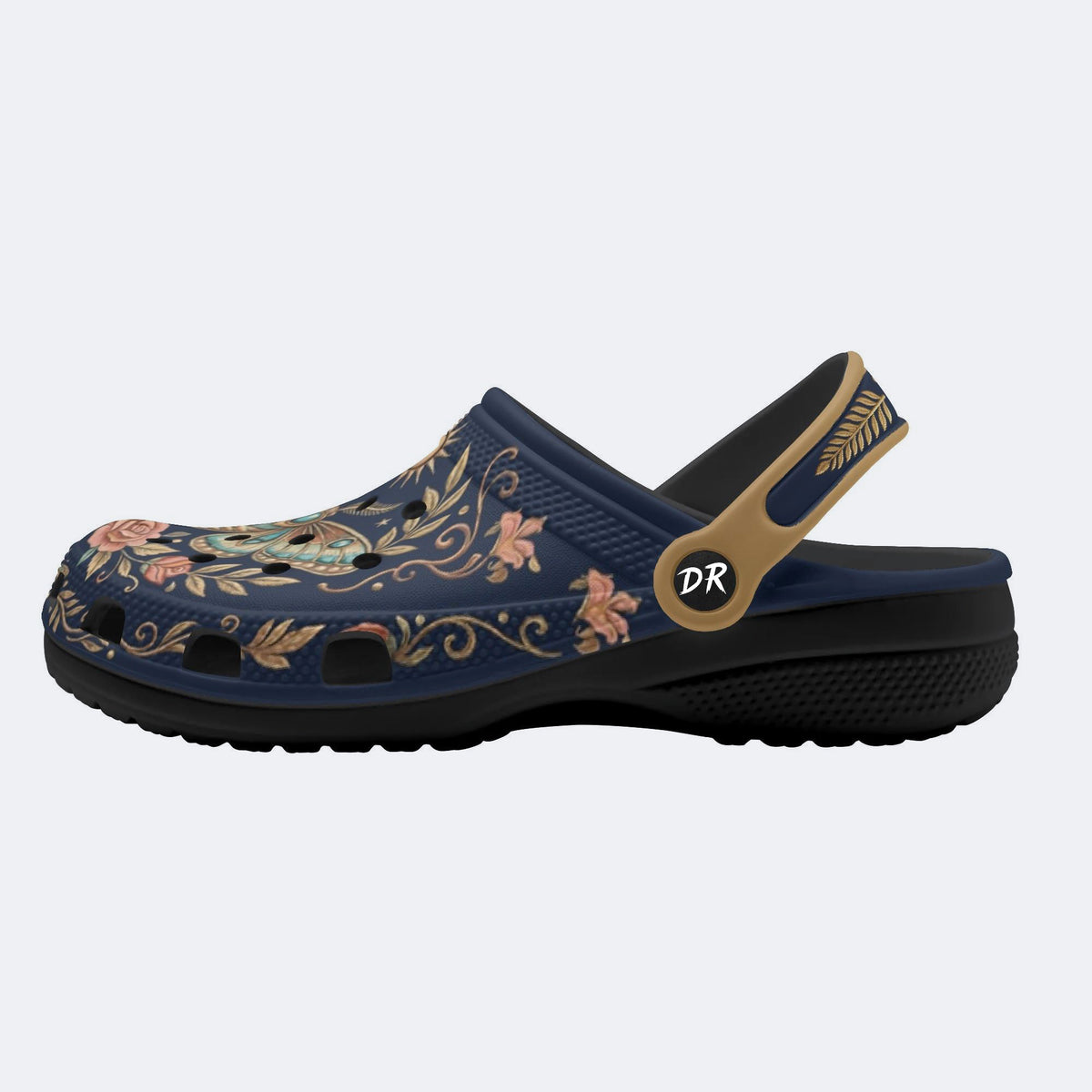 Vintage Moth Rose Print Fleece-Lined Clogs