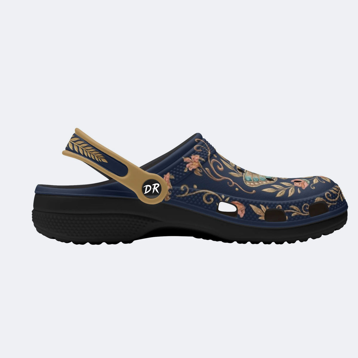 Vintage Moth Rose Print Fleece-Lined Clogs