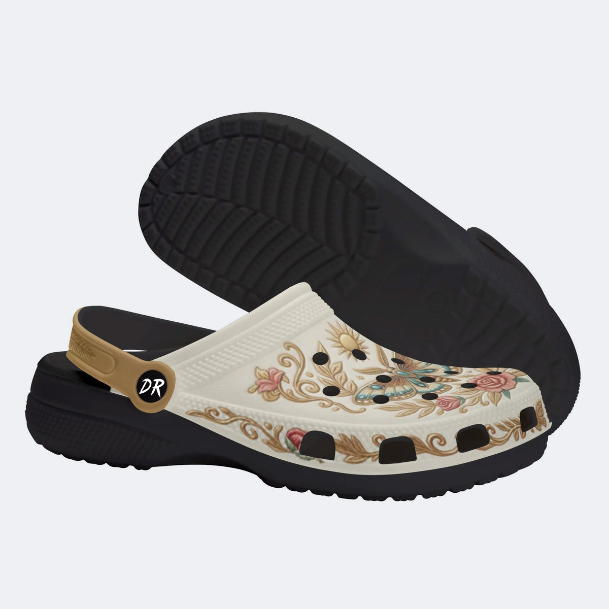 Vintage Moth Rose Print Clogs