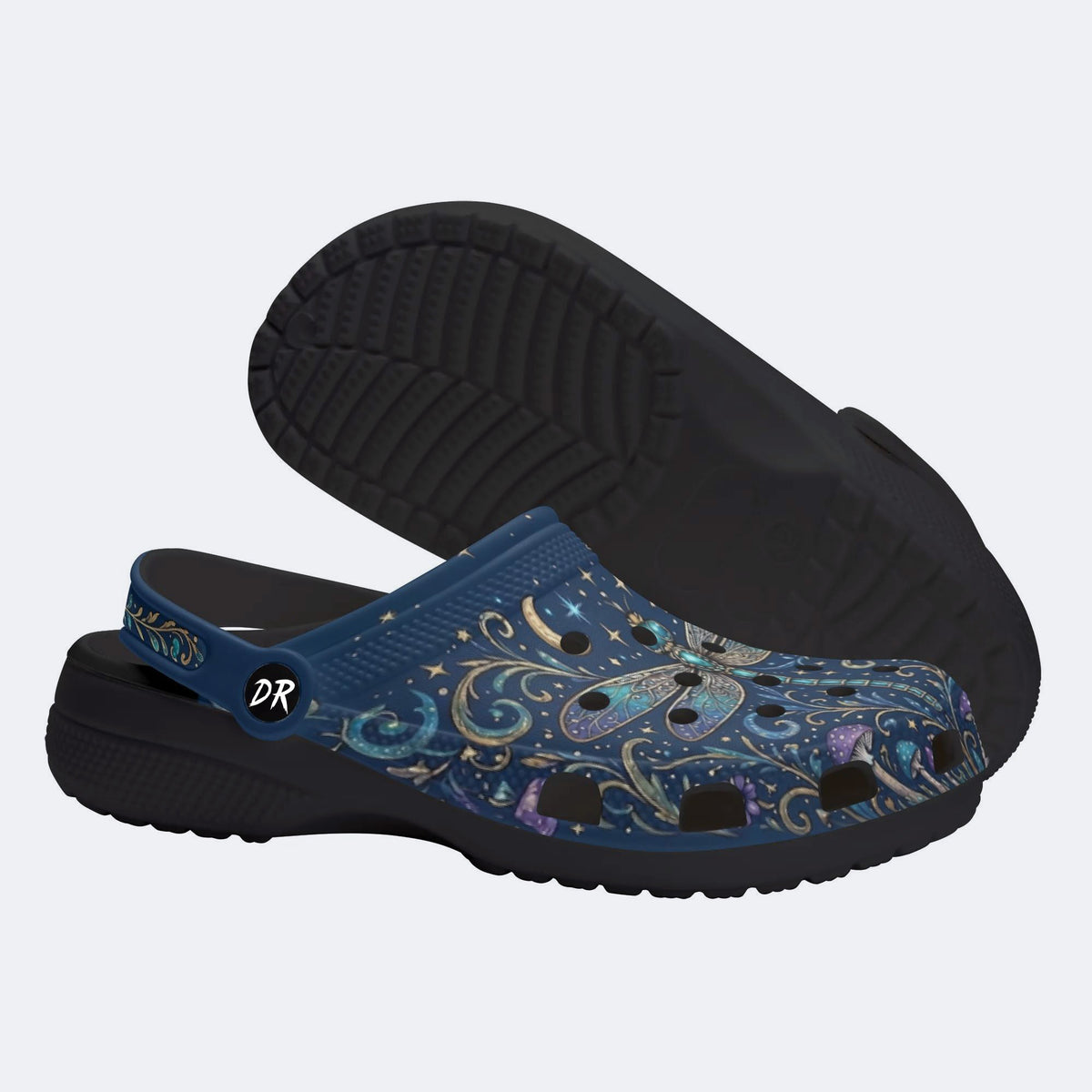 Vintage Dragonfly Print Fleece-Lined Clogs