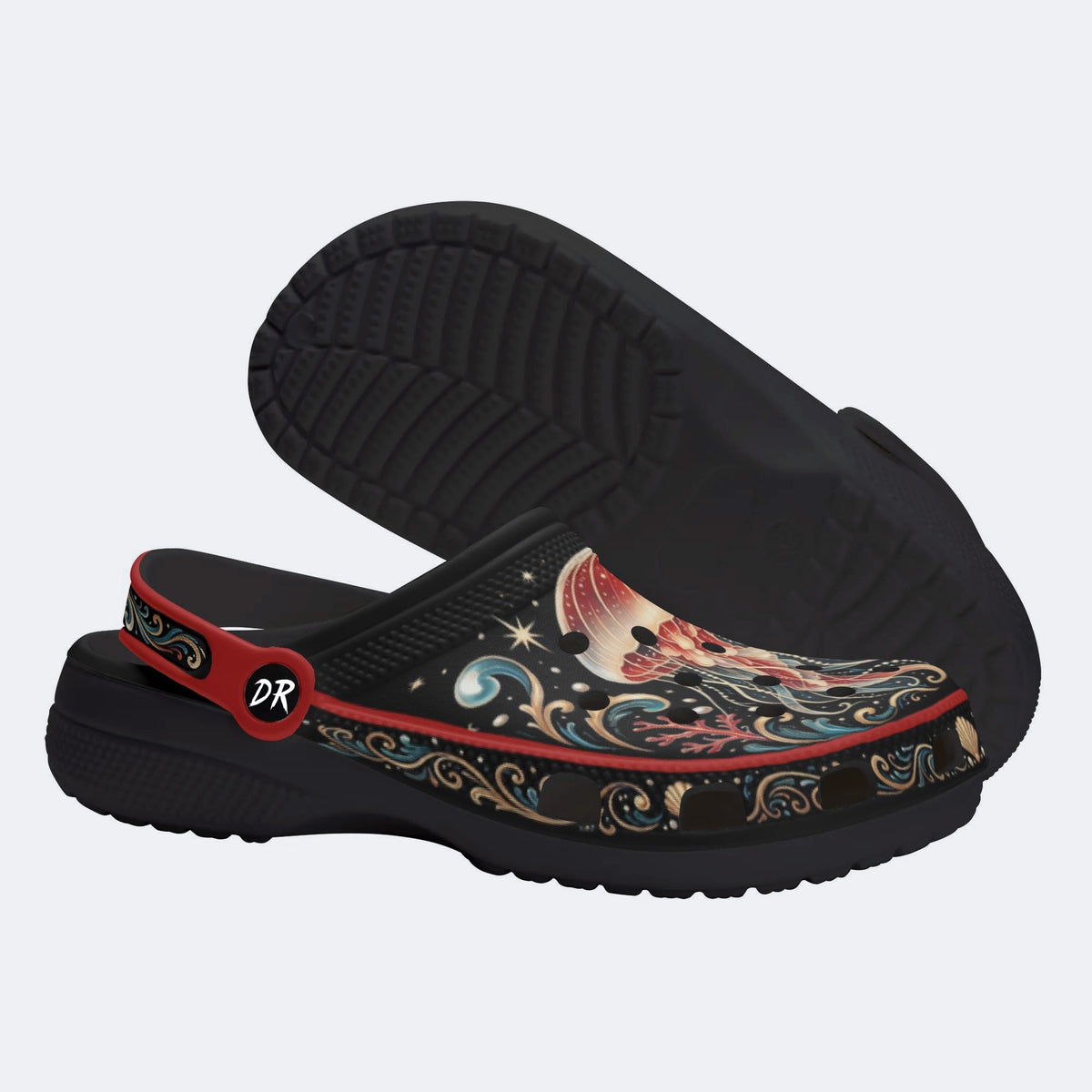 Ornate Jellyfish Print Fleece-Lined Clogs
