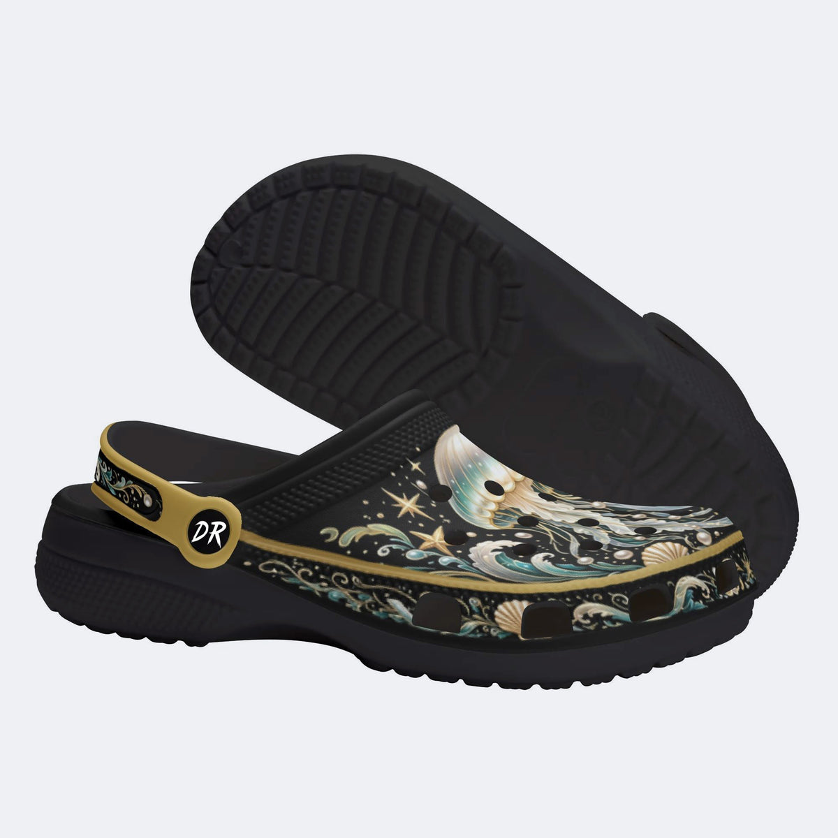 Emerald Jellyfish Fantasy Print Clogs