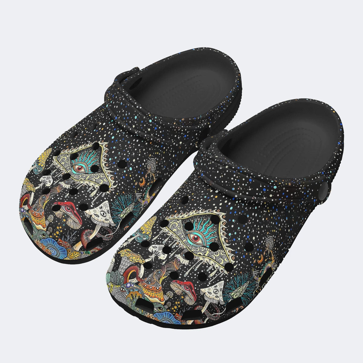 Retro Dark Mushroom Eyes Halloween Print - Slippers/Sandals