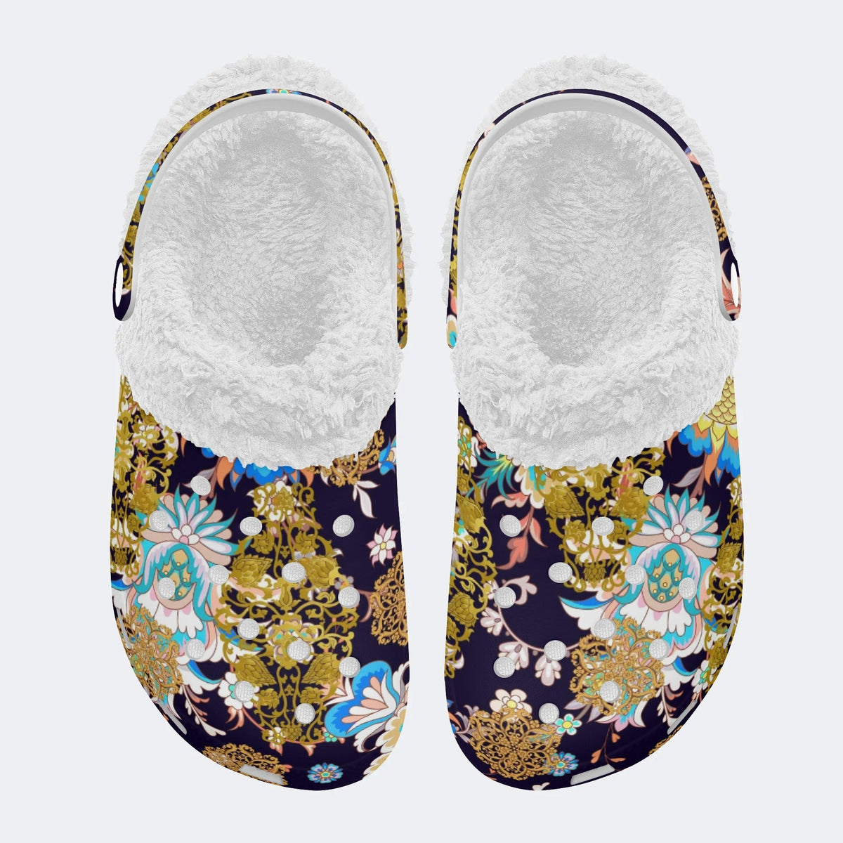 Unisex Flowers Print - Fur Lined Slippers/Sandals