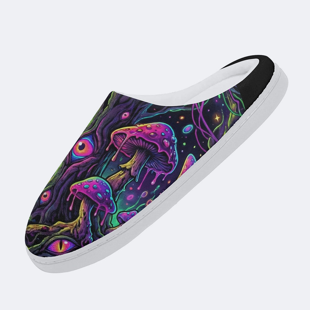 Psychedelic Mushroom Forest Print Fleece-Lined Slippers