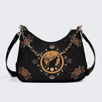 Vintage Cat And Moon Print - Leather Crossbody Bag