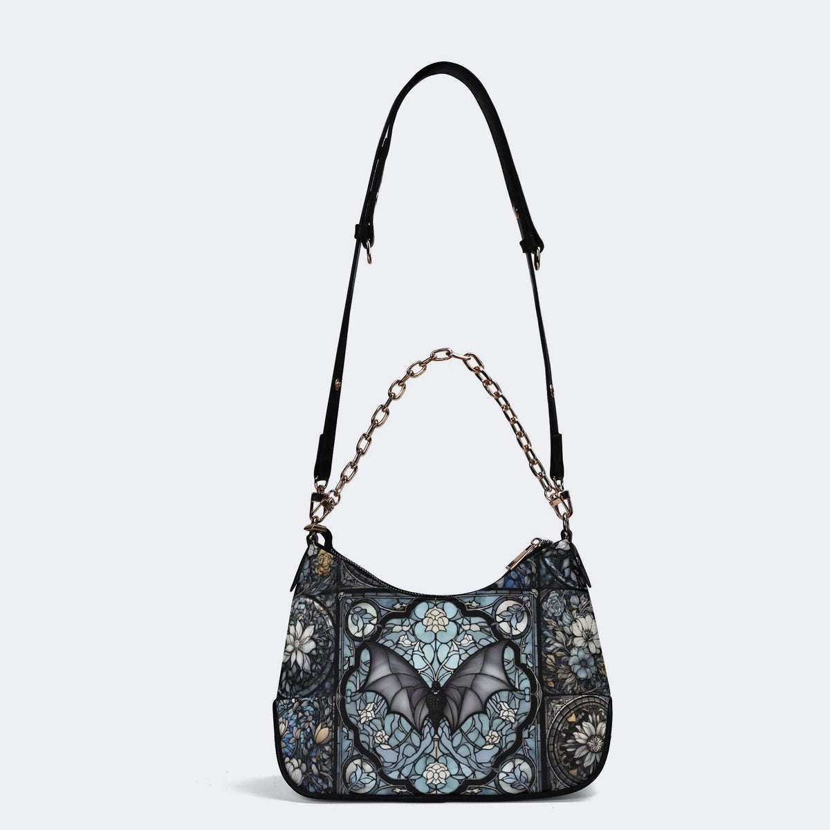 Gothic Bat Print - Leather Crossbody Bag