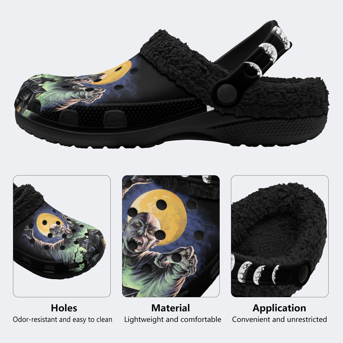 Halloween Horror Movies Print - Fur Lined Slippers/Sandals
