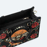 Rose Death Moth Art Print - Leather Handbag