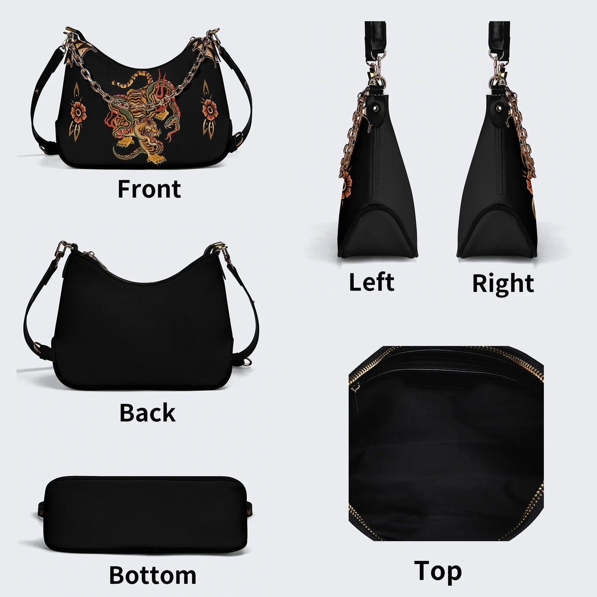 Old School Tiger & Snake Print - Leather Crossbody Bag