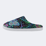 Neon Blue Greenpsychedelic Moth Print Fleece-Lined Slippers