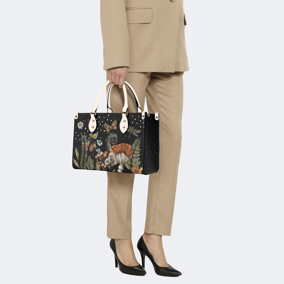 Starry Night Floral Moth Print - Leather Handbag