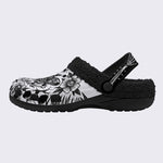 Death Moth & Skull Flower Print Fleece-Lined Clogs