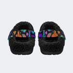 Psychedelic Colors Mushrooms Print - Fur Lined Slippers/Sandals