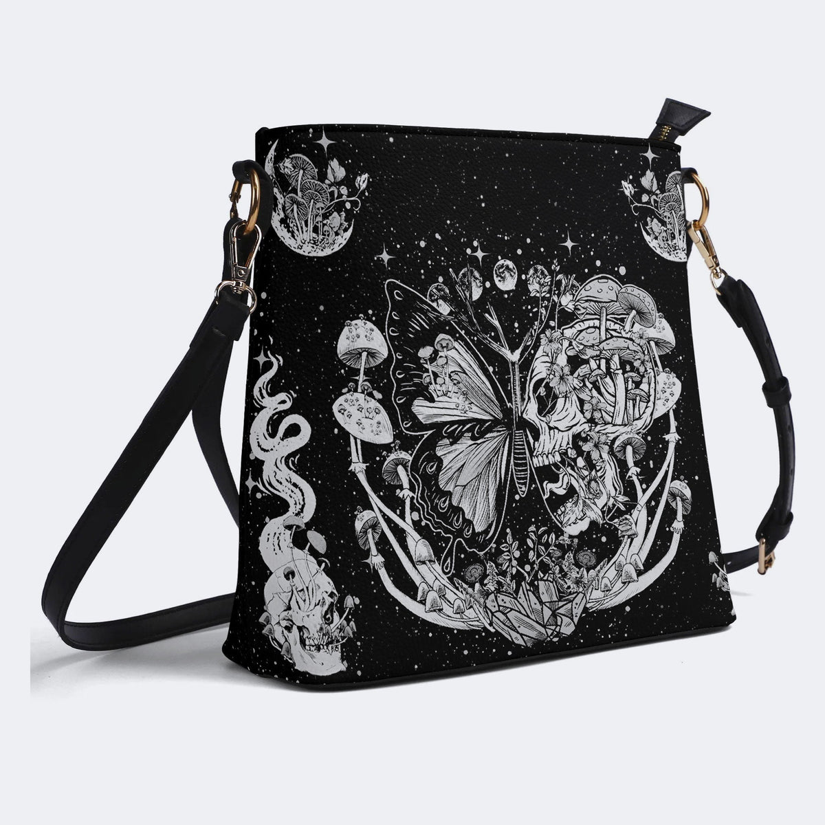 Tarot Skull Butterfly Print - Bucket Bag