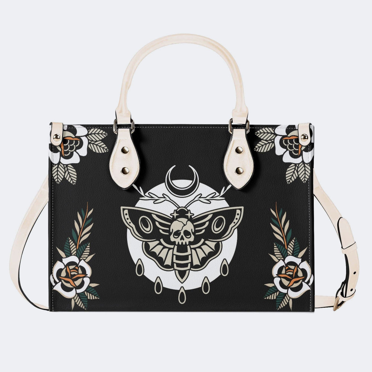 Death Moth Vintage Print - Leather Handbag