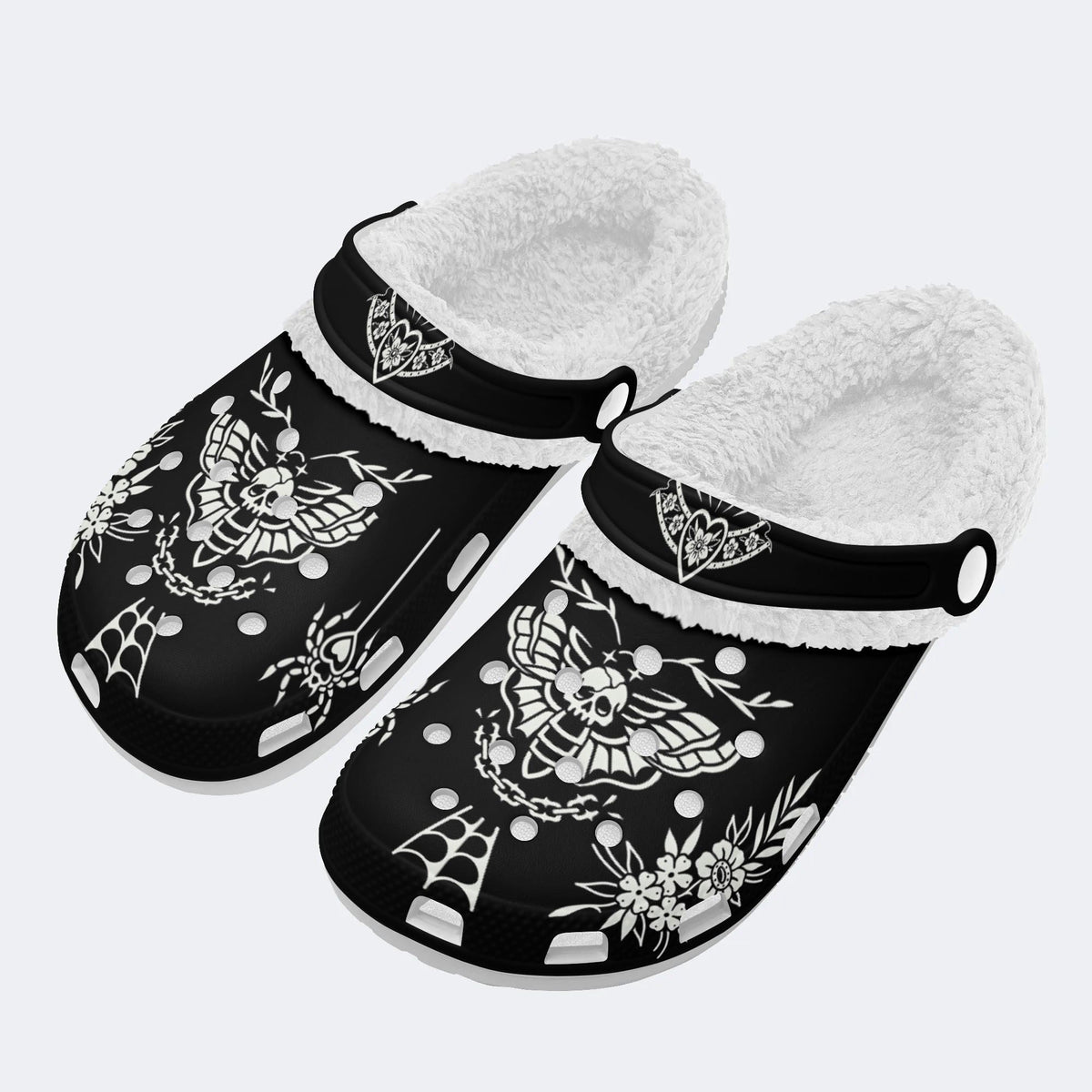 Death Moth Retro Print - Fur Lined Slippers/Sandals