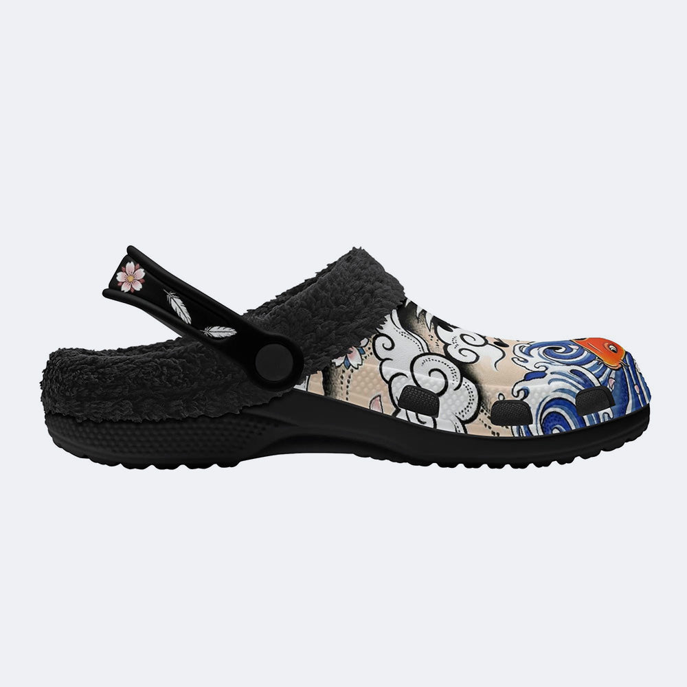 Irezumi Koi Fish and Cranes Print Fleece-Lined Clogs