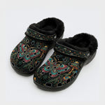 Mushroom Forest Moth Vintage Floral Wreath Print Fleece-Lined Clogs