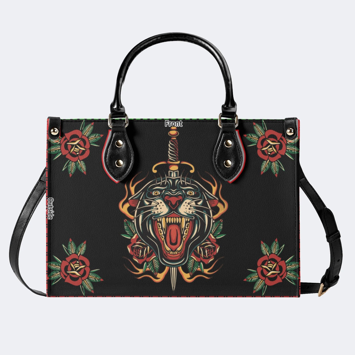 Fire Tiger Traditional Tattoo Print - Leather Handbag