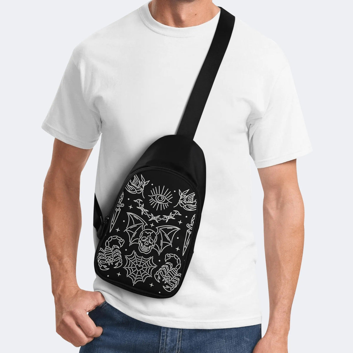 Bats&Skulls&Scorpions Print - Chest Bag