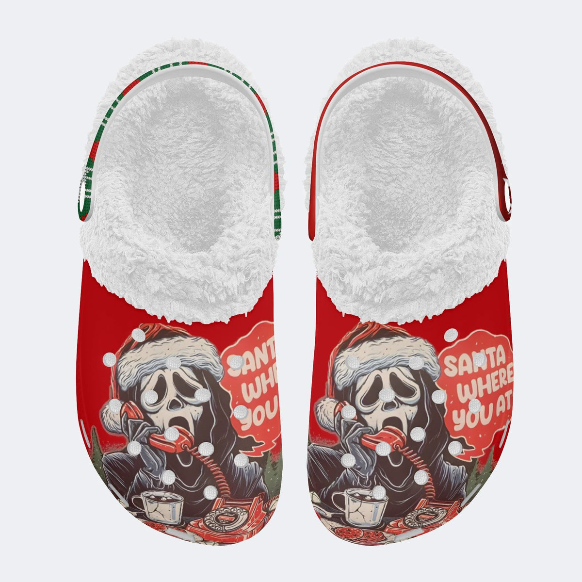 Christmas Horror Ghostface Print - Fur Lined Slippers/Sandals