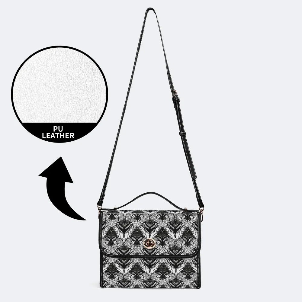 Retro Gothic Black Stripe Lace - Leather Satchel Bag