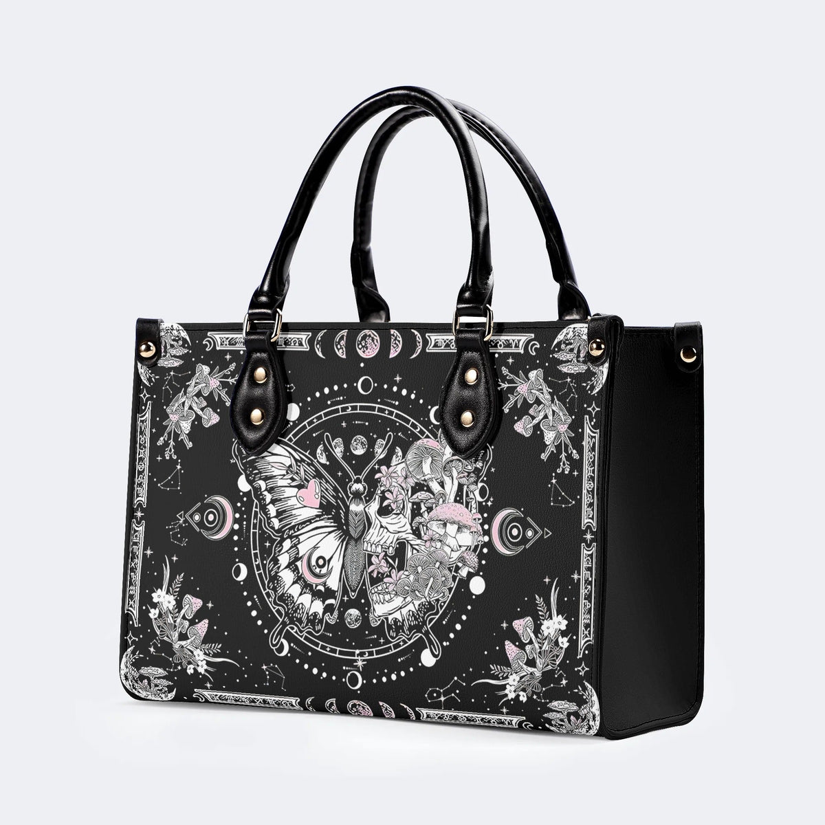 Tarot Skull Butterfly Print - Leather Handbag