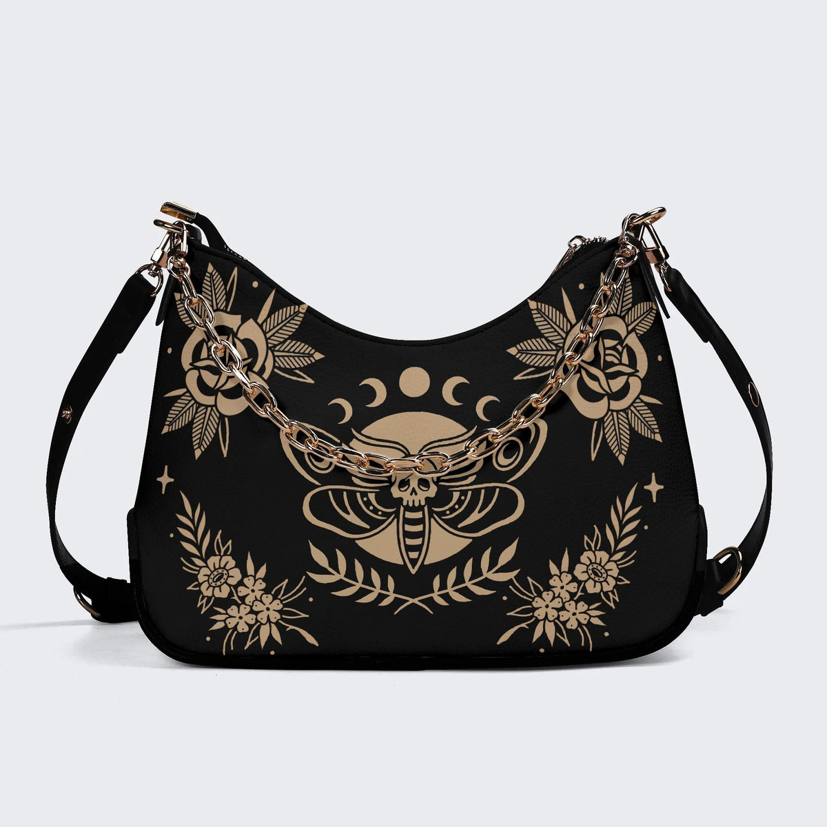 Skeleton Moth Under The Moon - Leather Crossbody Bag
