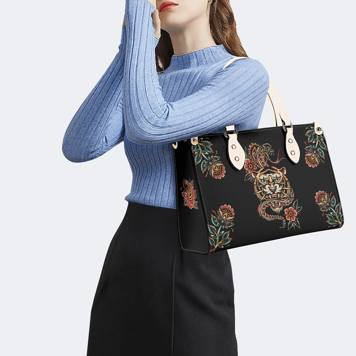 Snake&Tiger Print - Leather Handbag