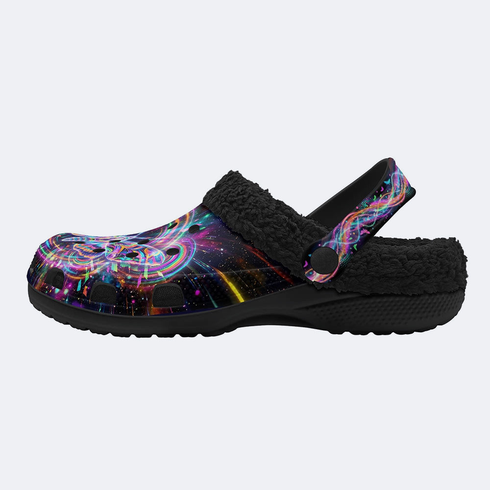 Luminous Moth Print Fleece-Lined Clogs