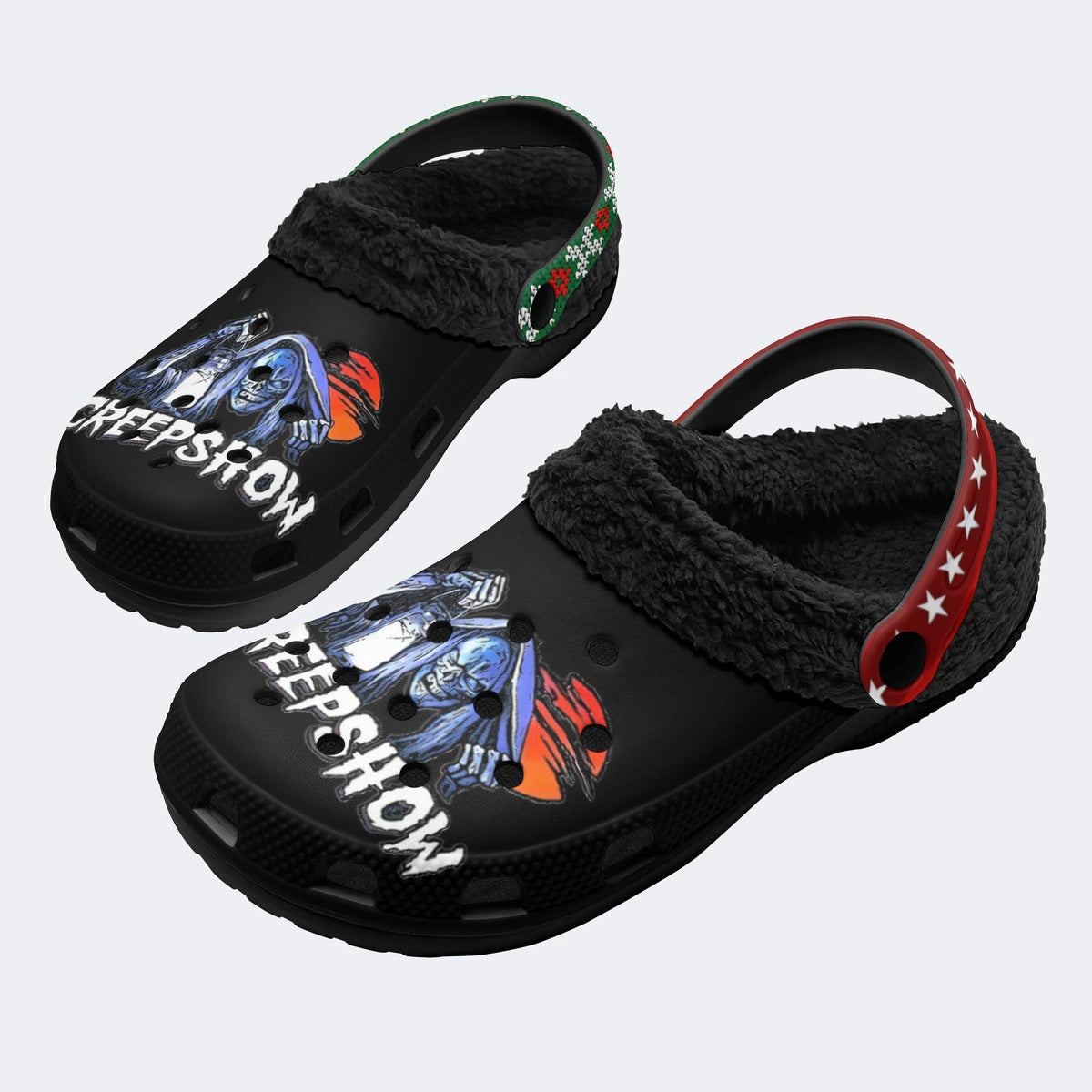 Horror Movie Vintage Graphic Print - Fur Lined Slippers/Sandals