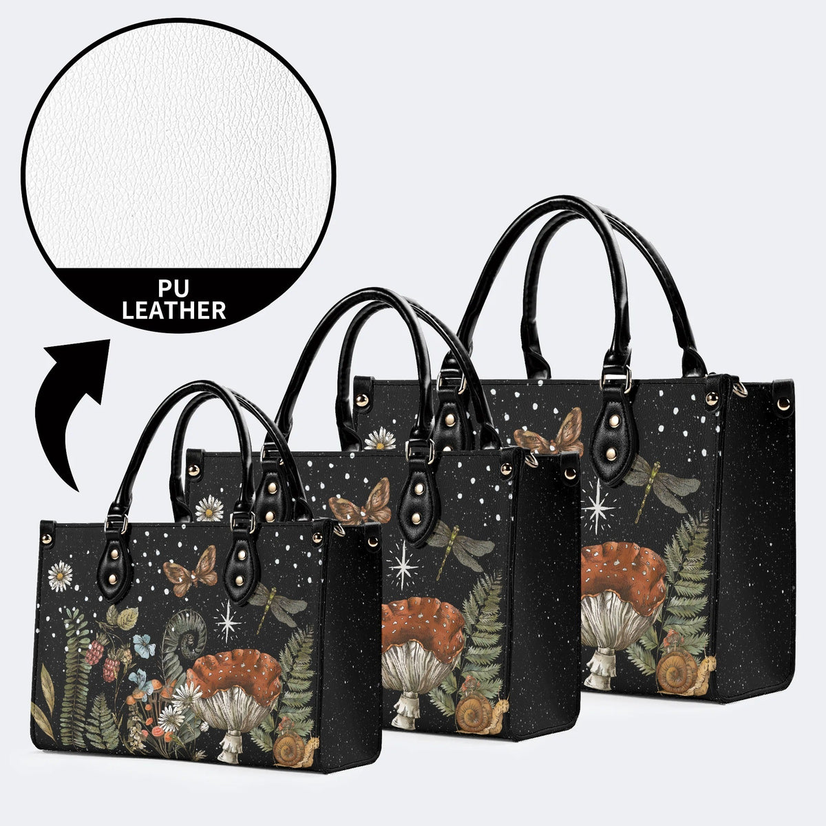 Starry Night Floral Moth Print - Leather Handbag