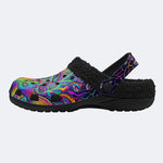 Psychedelic Neon Mushroom Fish Print Fleece-Lined Clogs