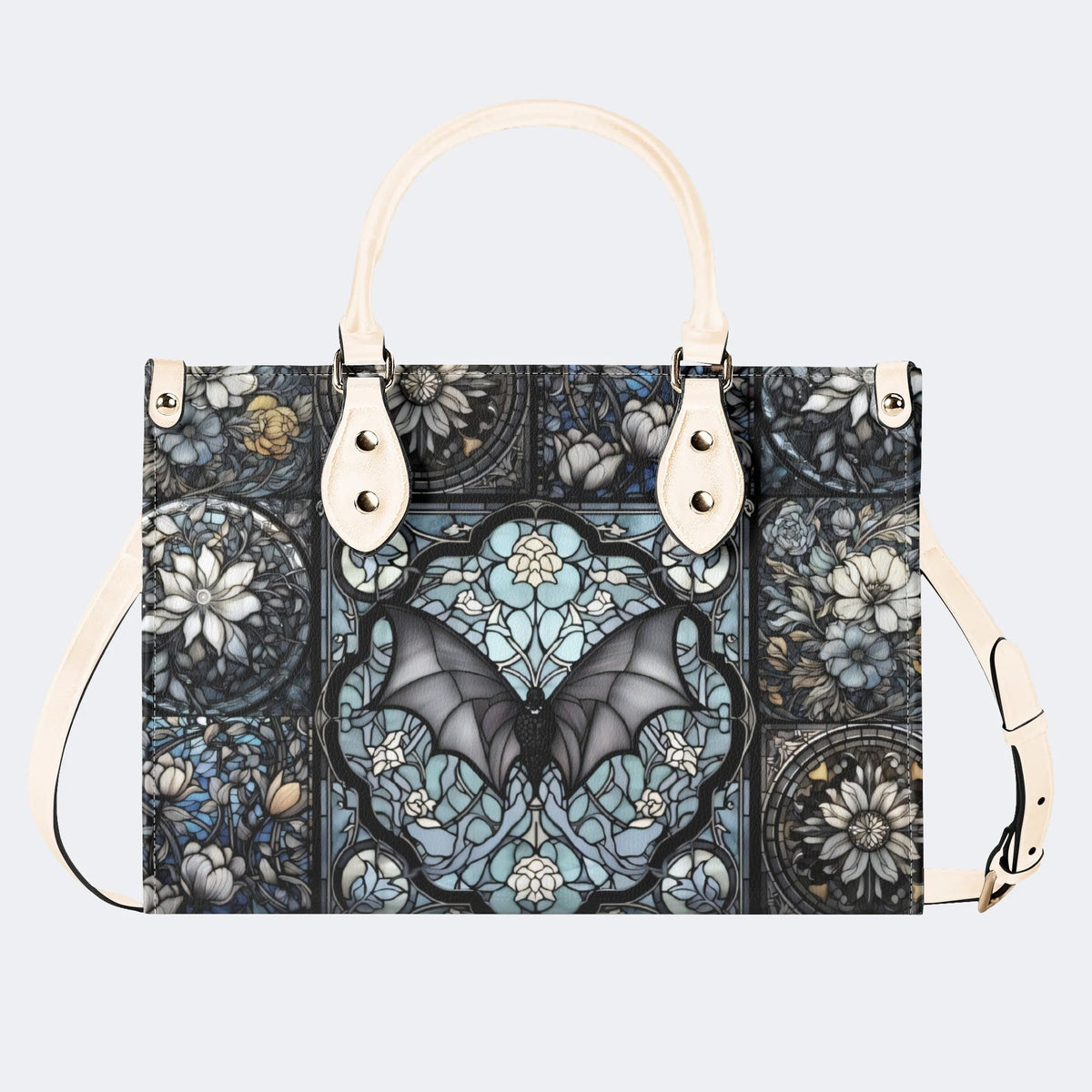 Gothic Bat Print - Leather Handbag