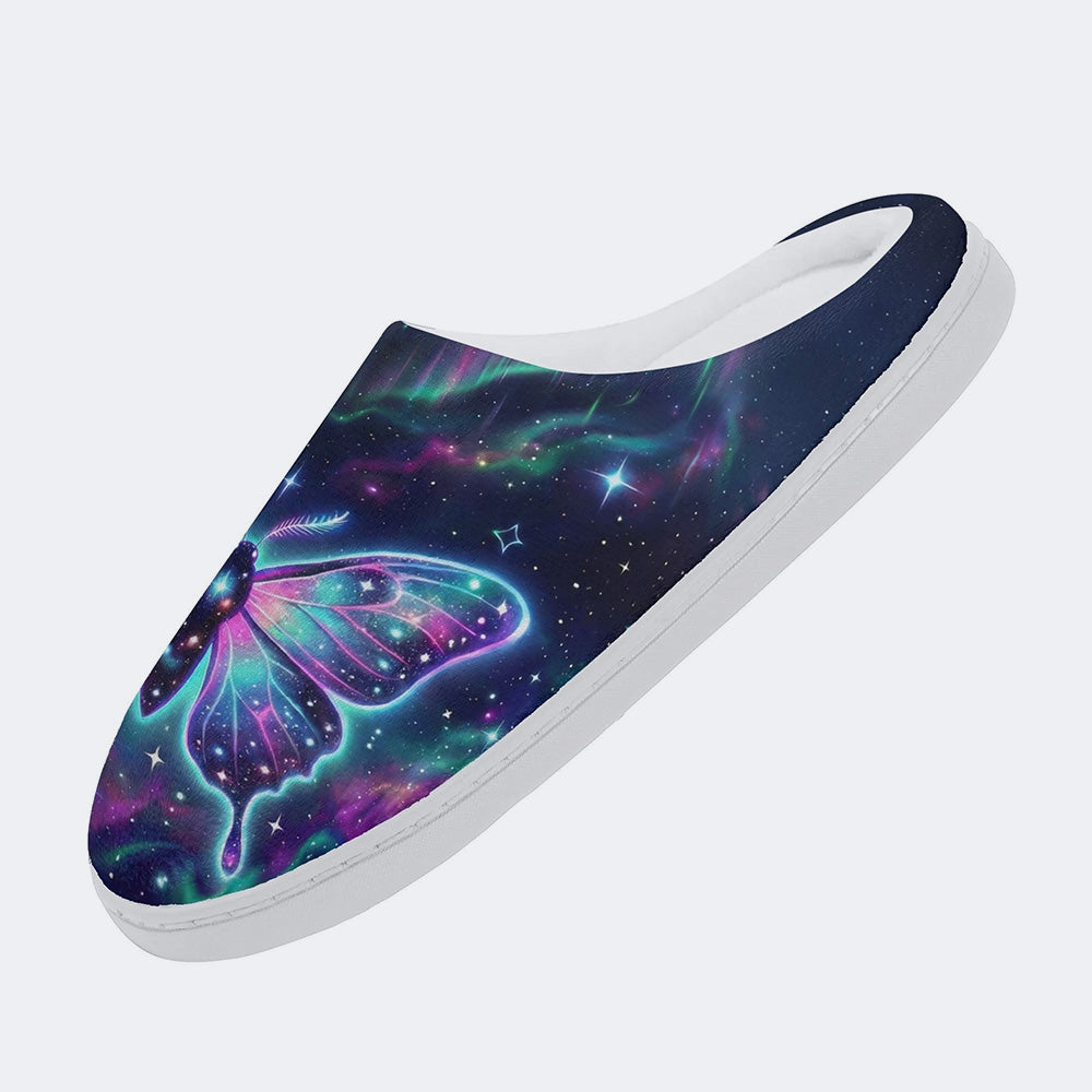 Cosmic Nebula Moth Print Fleece-Lined Slippers