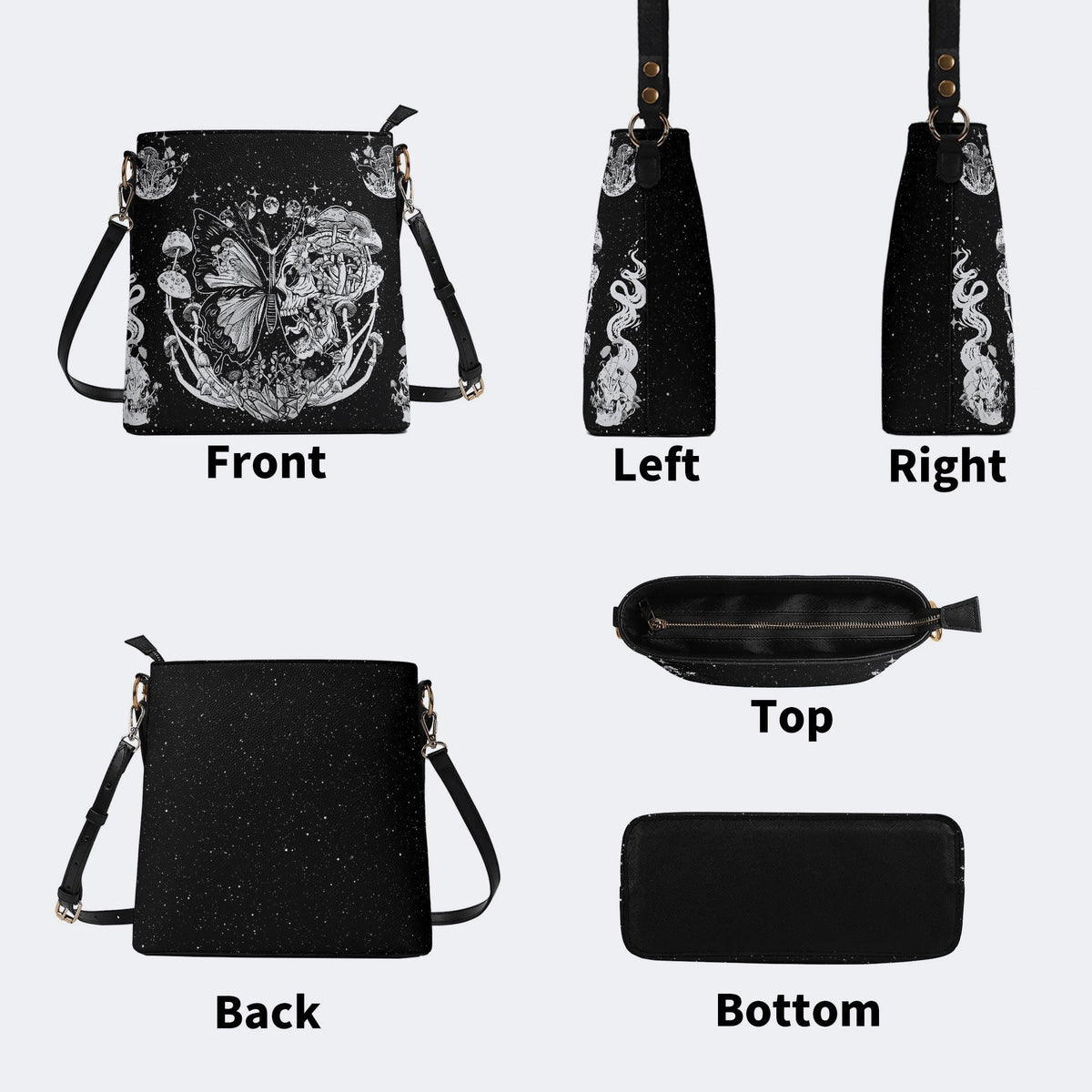 Tarot Skull Butterfly Print - Bucket Bag
