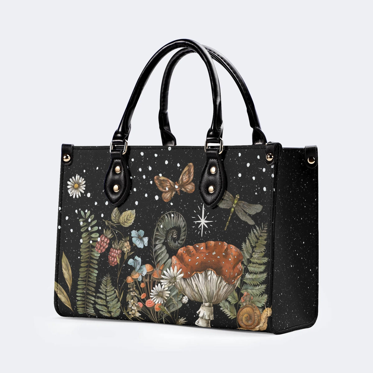 Starry Night Floral Moth Print - Leather Handbag
