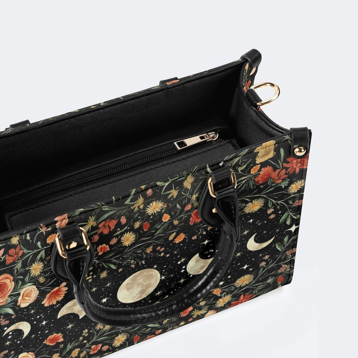 Starry Sky Over Flowers - Leather Handbag