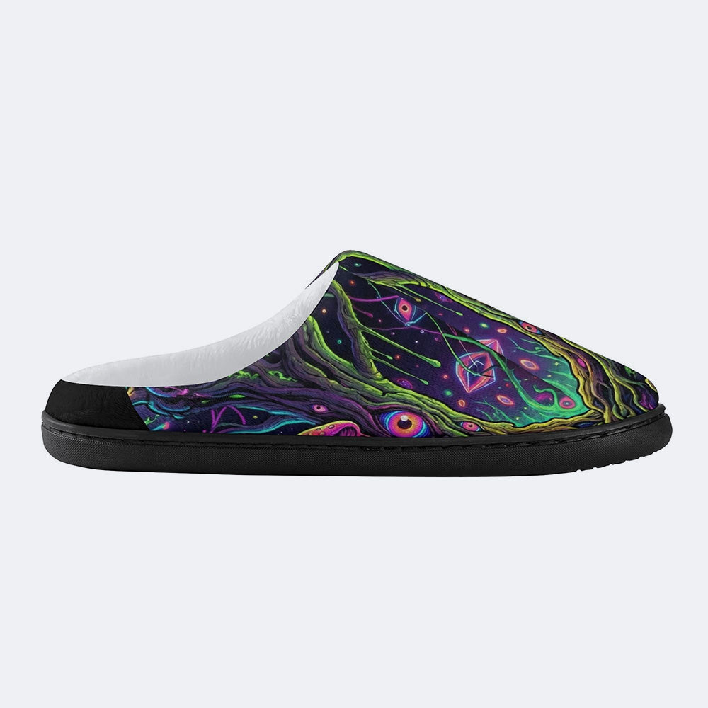Psychedelic Mushroom Forest Print Fleece-Lined Slippers