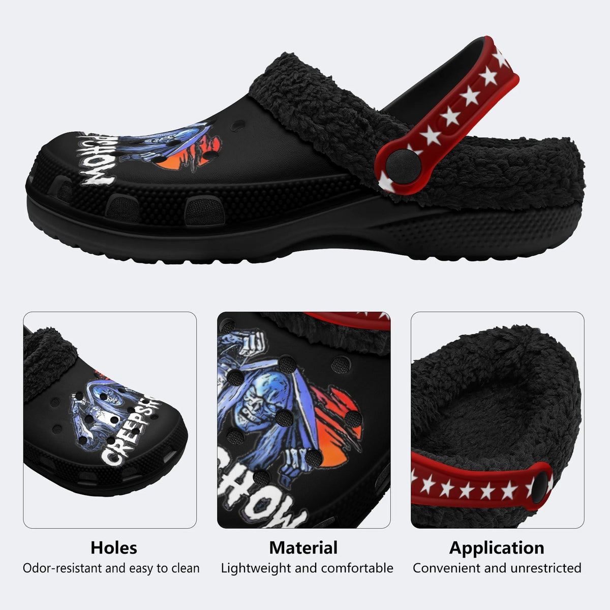 Horror Movie Vintage Graphic Print - Fur Lined Slippers/Sandals