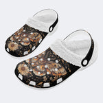 Vintage Moth Floral Print - Fur Lined Slippers/Sandals