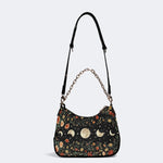 Starry Sky Over Flowers - Leather Crossbody Bag