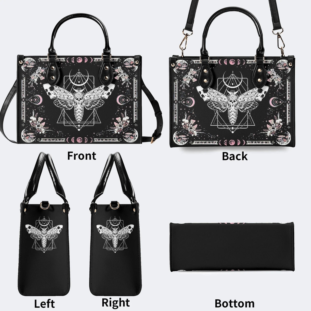 Death Moth & Mushrooms Print - Leather Handbag