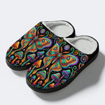 Psychedelic Retro Moth Forest Print Fleece-Lined Slippers