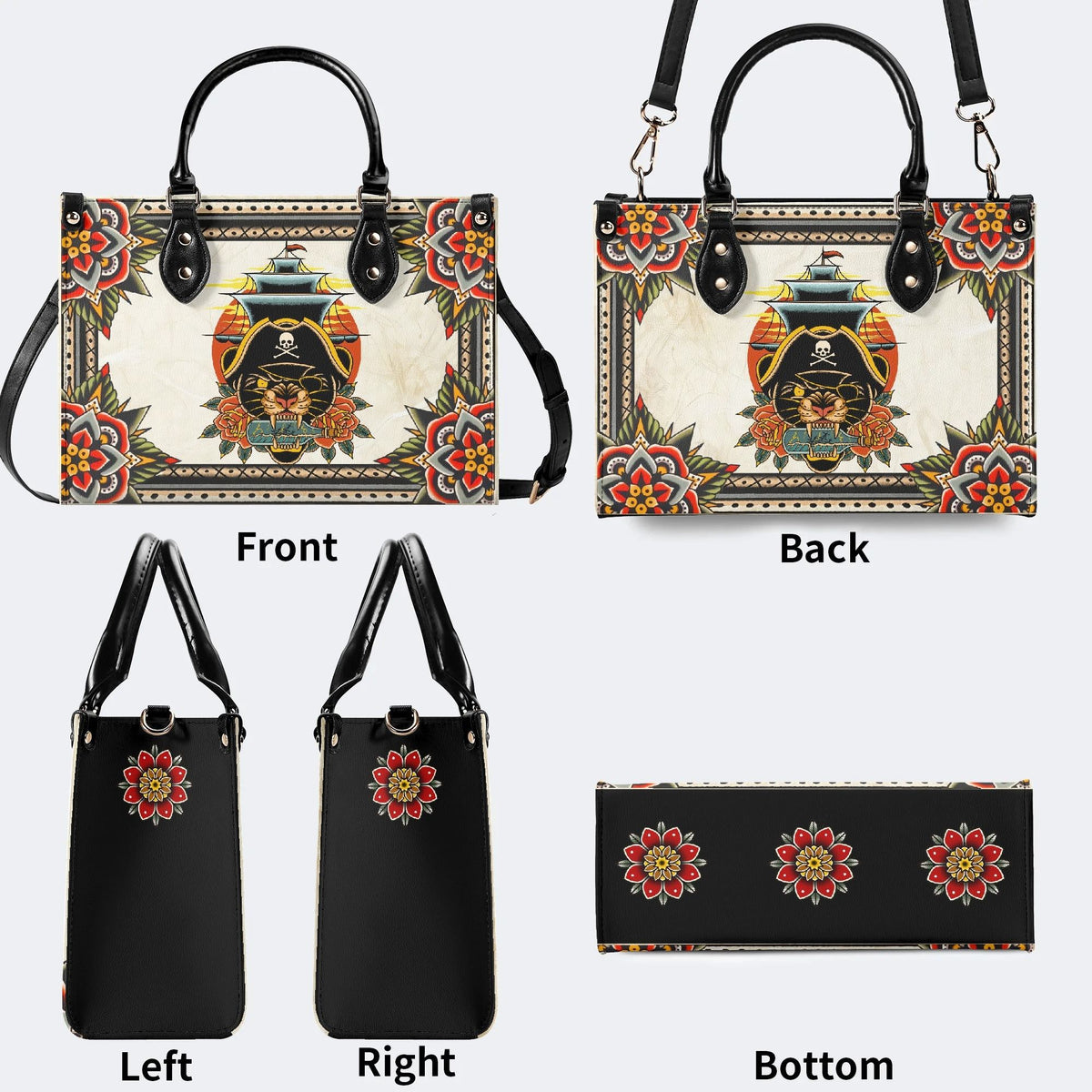 Vintage Black Panther On The Boat - Leather Handbag