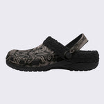 Chicano Letter&Rose&Skull&angel Print Fleece-Lined Clogs