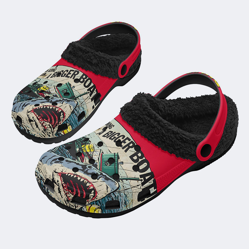 Quint's Shark Fishing Jaws Print - Fur Lined Slippers/Sandals