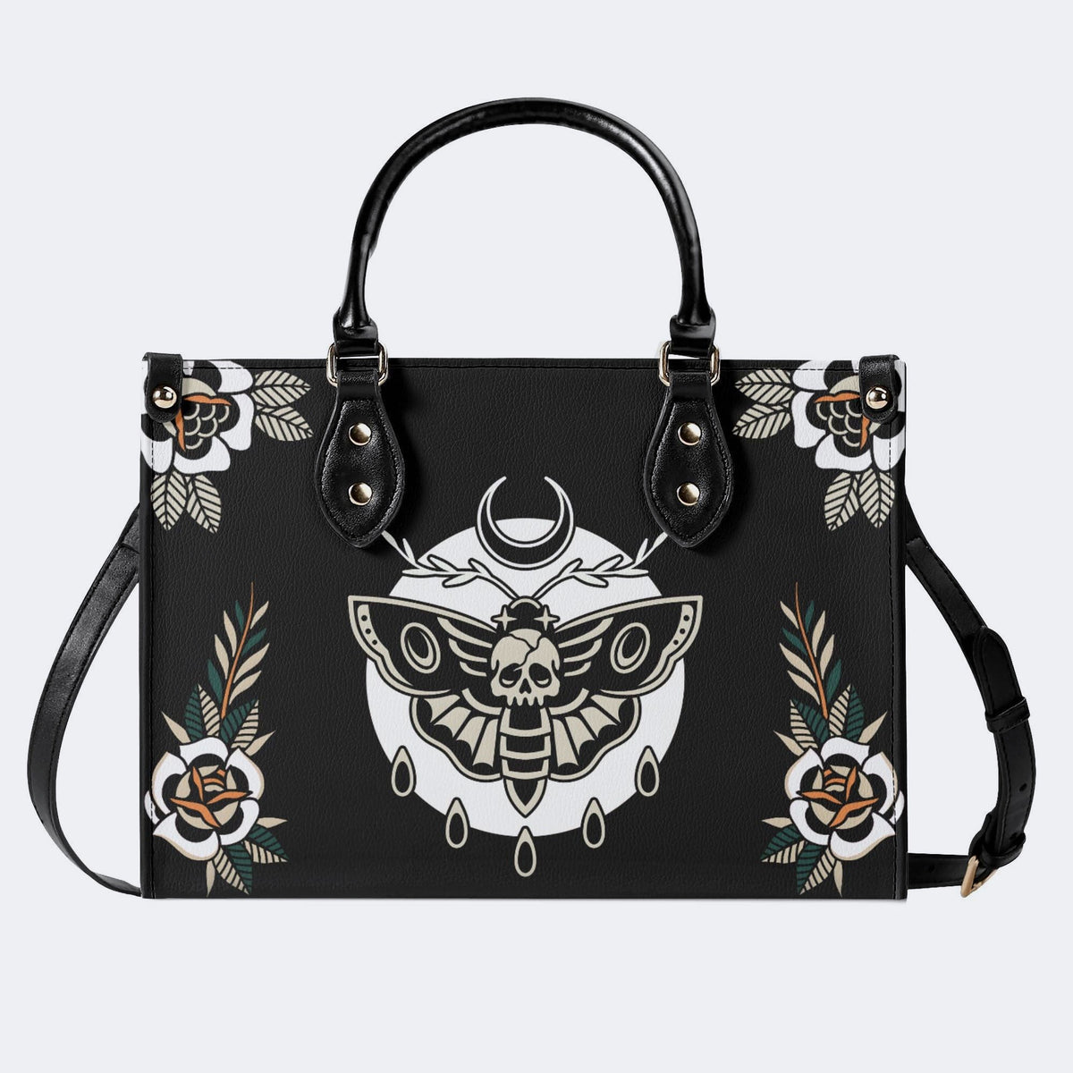 Death Moth Vintage Print - Leather Handbag