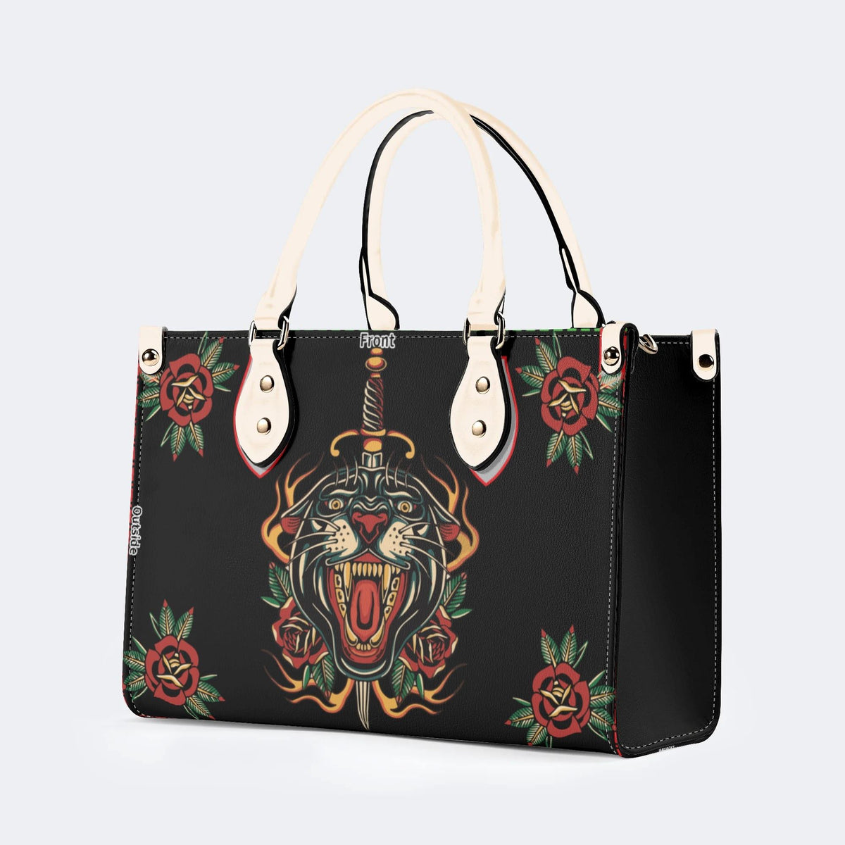 Fire Tiger Traditional Tattoo Print - Leather Handbag